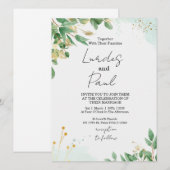 Wedding invitation green flowers with gold Kaart (Voorkant / Achterkant)