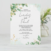 Wedding invitation green flowers with gold Kaart (Staand voorkant)