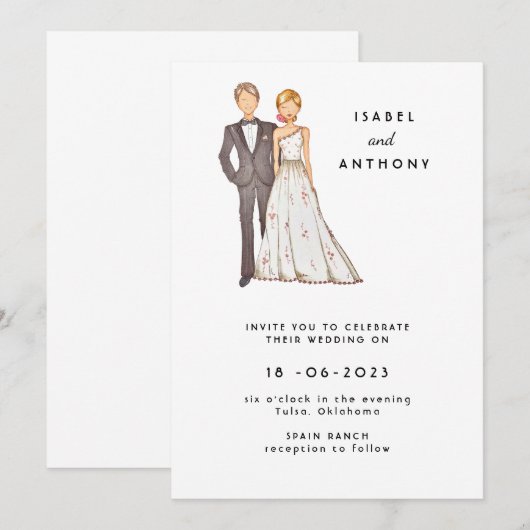 Wedding invitation, hand drawn illustration. kaart (Voorkant / Achterkant)