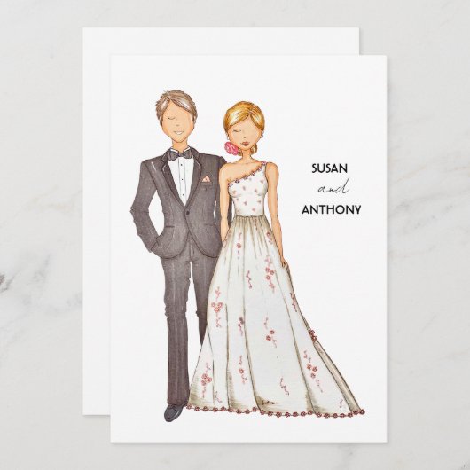 Wedding invitation, hand drawn illustration. kaart (Voorkant / Achterkant)