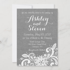 Wedding Invitation in Gray Burlap and Lace Kaart