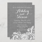 Wedding Invitation in Gray Burlap and Lace Kaart (Voorkant / Achterkant)