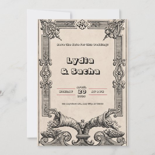 Wedding invitation in old beige paper kaart (Voorkant)