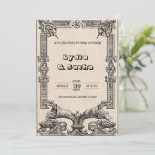 Wedding invitation in old beige paper kaart (Staand voorkant)