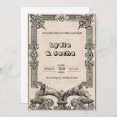 Wedding invitation in old beige paper kaart (Voorkant / Achterkant)