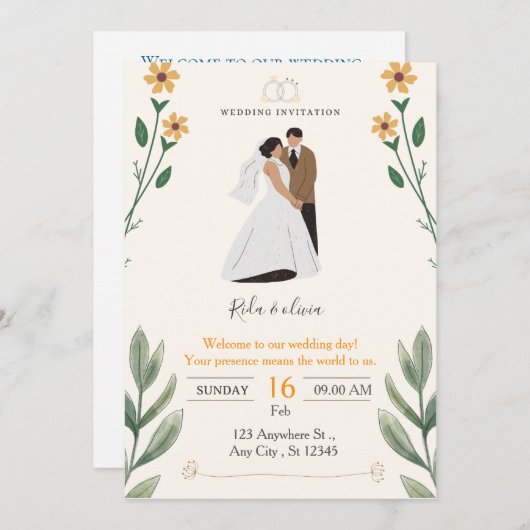 Wedding Invitation Kaart (Voorkant / Achterkant)