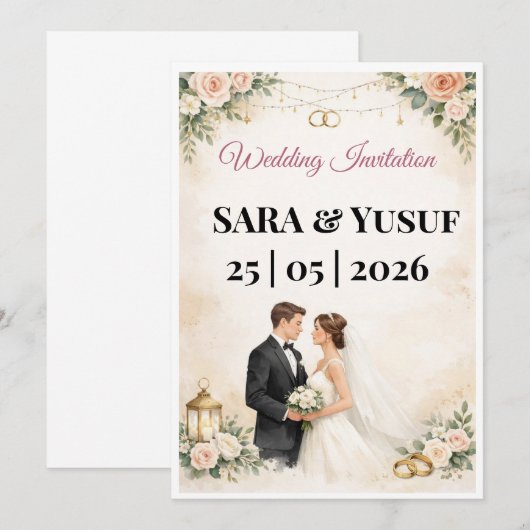 Wedding Invitation Kaart (Voorkant / Achterkant)