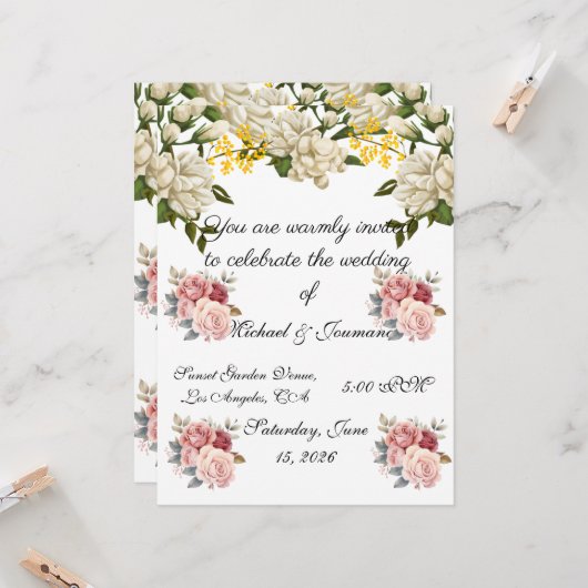 Wedding Invitation Kaart (Voorkant / Achterkant in situ)