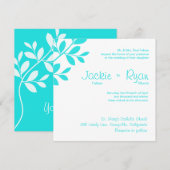 Wedding Invitation Leaf Branch Turquoise Blue Kaart (Voorkant / Achterkant)