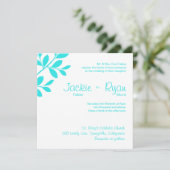 Wedding Invitation Leaf Branch Turquoise Blue Kaart (Staand voorkant)