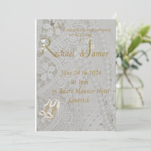  wedding invitation , old lace design . save the date (Staand voorkant)