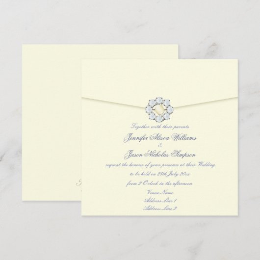 Wedding Invitation Pearl en Diamond Broach Kaart (Voorkant / Achterkant)