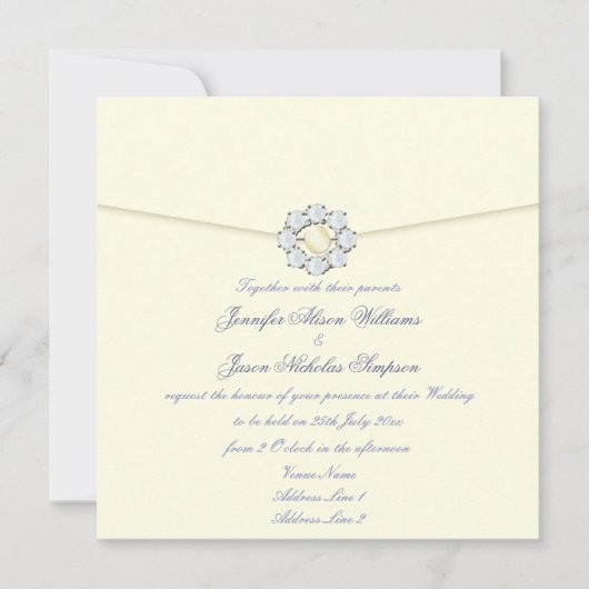 Wedding Invitation Pearl en Diamond Broach Kaart (Voorkant)