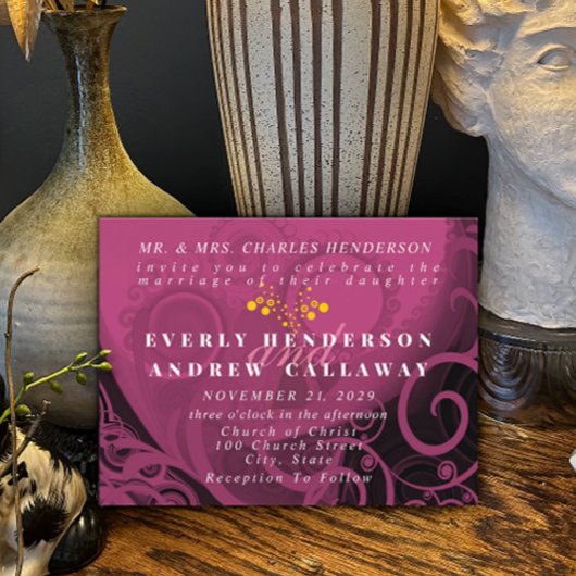 Wedding Invitation-Plum Cala Lily Uitnodiging Briefkaart