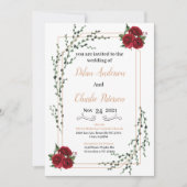Wedding Invitation, red rose  Gold  (Voorkant)