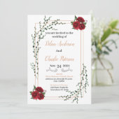 Wedding Invitation, red rose  Gold  (Staand voorkant)