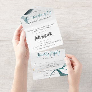 Wedding invitation, simple with retro carriage all in one uitnodiging