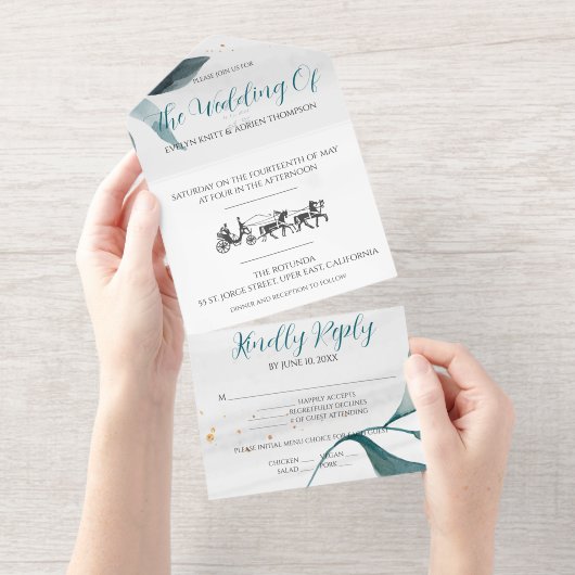 Wedding invitation, simple with retro carriage all in one uitnodiging (Uittrekbaar)
