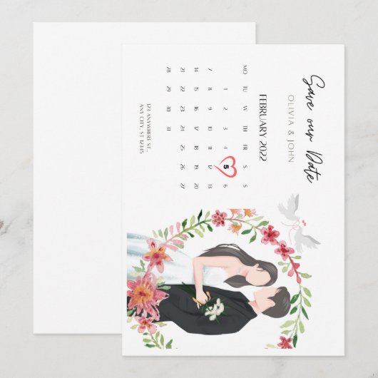 Wedding Invitation Suite met Save the Date Kaart (Voorkant / Achterkant)