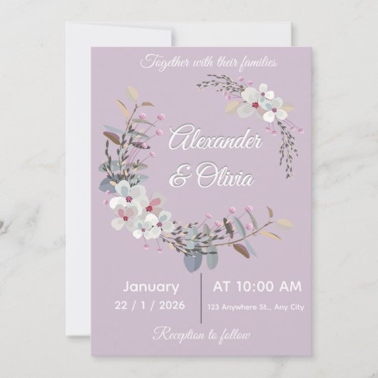 Wedding Invitation Template - Editable & printable Kaart (Voorkant)