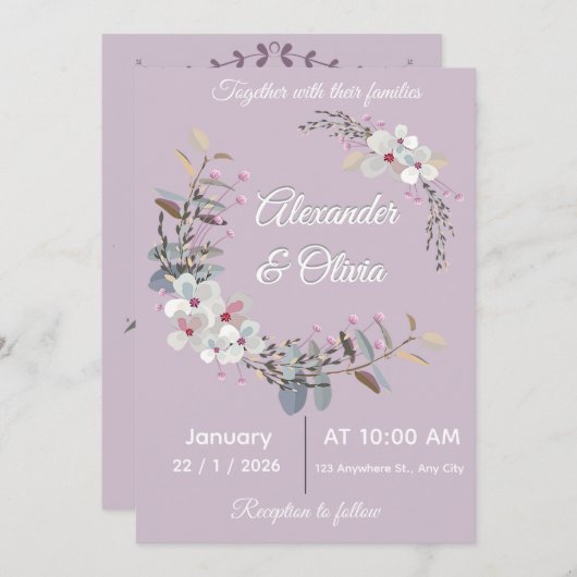 Wedding Invitation Template - Editable & printable Kaart (Voorkant / Achterkant)