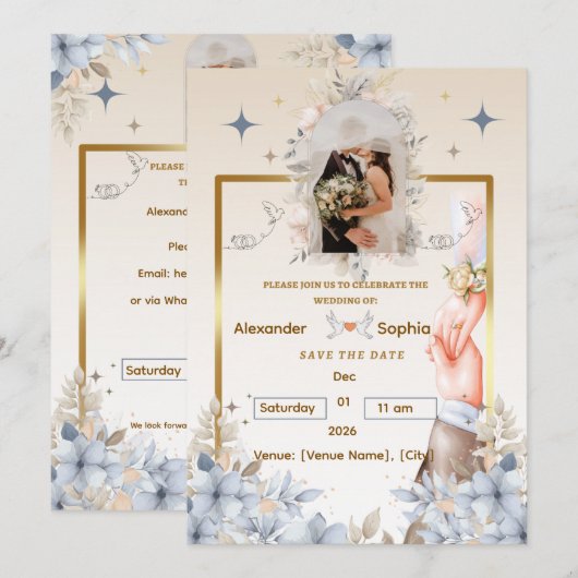 Wedding Invitation | Template for Names &date Kaart (Voorkant / Achterkant)