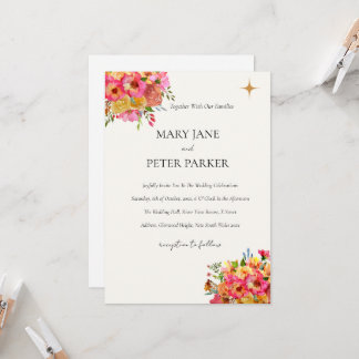 Wedding Invitation Watercolour floral rustic Kaart