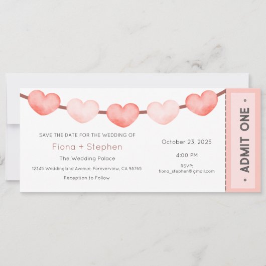 Wedding Invitation, Wedding Ceremony Reception Kaart (Voorkant)