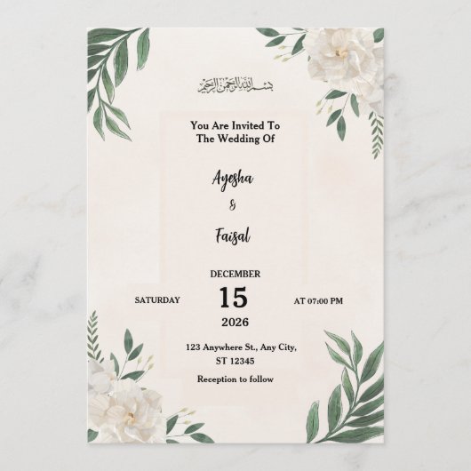 Wedding Invitation with Elegant Greenery and White Programmakaart (Voorkant)