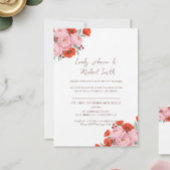 Wedding Invitation with Peonies and Poppies Kaart