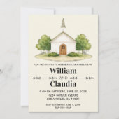 Wedding Invitation with Watercolor Venue Painting Kaart (Voorkant)