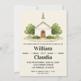 Wedding Invitation with Watercolor Venue Painting Kaart