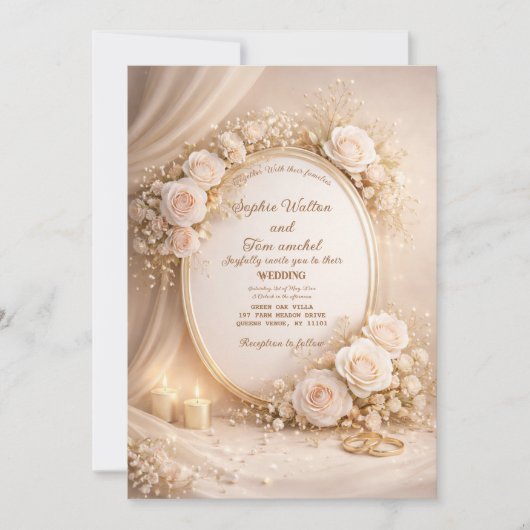 Wedding invitation with white flowers kaart (Voorkant)