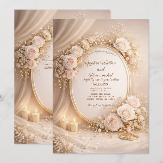 Wedding invitation with white flowers kaart (Voorkant / Achterkant)