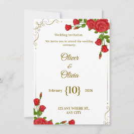 Wedding invitations adorned with red roses are in  kaart