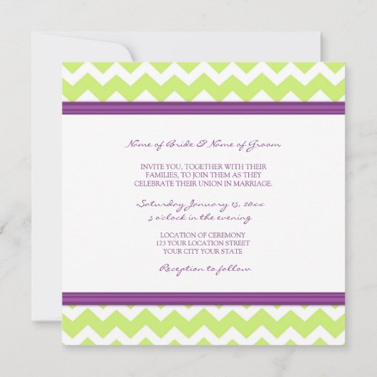 Wedding Invitations Green Plum Chevron Kaart (Achterkant)