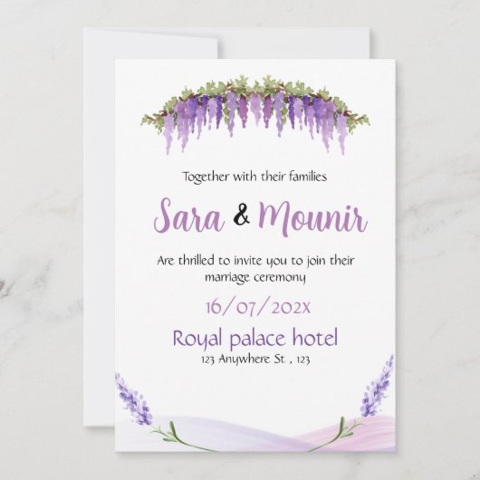 Wedding Invitations: Lilac Elegance Kaart (Voorkant)