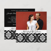 Wedding Invitations Monogram Names Foto Damask Kaart (Voorkant / Achterkant)