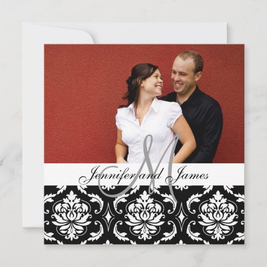 Wedding Invitations Monogram Names Foto Damask Kaart (Voorkant)