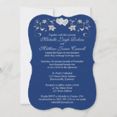Wedding Invite 2 Royal Blue Silver, Floral, Hearts Kaart (Achterkant)