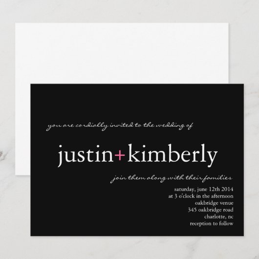 Wedding Invite | A+ |zwarte roze Kaart (Voorkant / Achterkant)