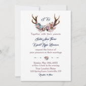 Wedding Invite | Antlers Dusty Blue Pink Floral Kaart (Voorkant)
