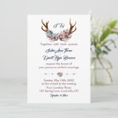 Wedding Invite | Antlers Dusty Blue Pink Floral Kaart (Staand voorkant)