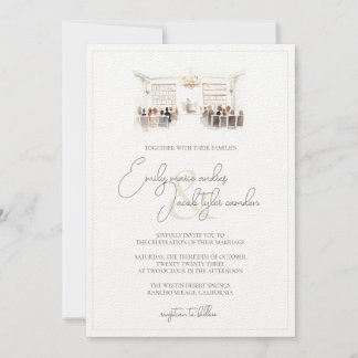 Wedding Invite - Bibliotheekceremonie in Waterverf Kaart