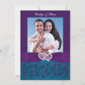 Wedding Invite | Blauwgroen, Paarse harten | Foto Kaart (Voorkant)