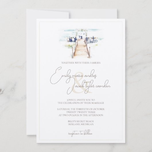 Wedding Invite - Boardwalk-ceremonie in Waterverf Kaart (Voorkant)
