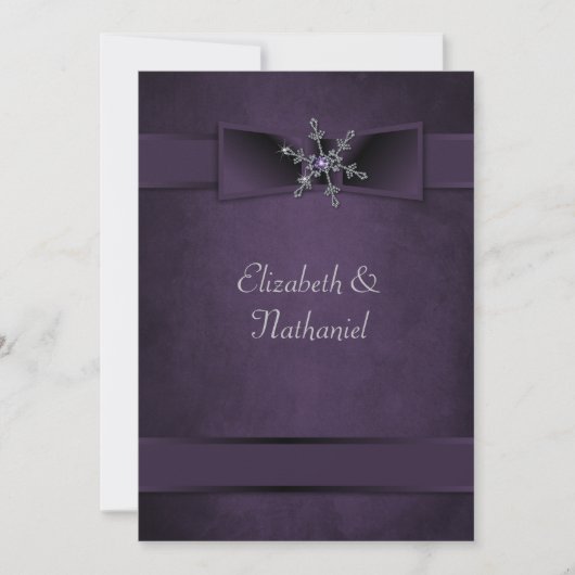 Wedding Invite Diamond Snowflake & Satin Ribbons Kaart (Voorkant)