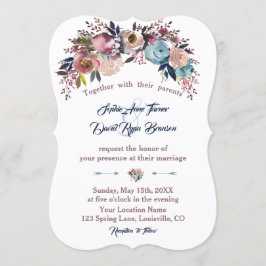 Wedding Invite | Dusty Blue Pink Floral Bouquet Kaart