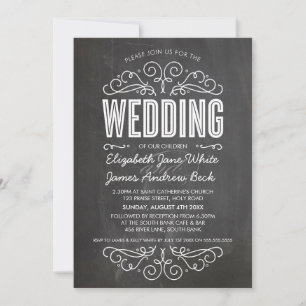 WEDDING INVITE elegant floury chalkboard grijs Kaart
