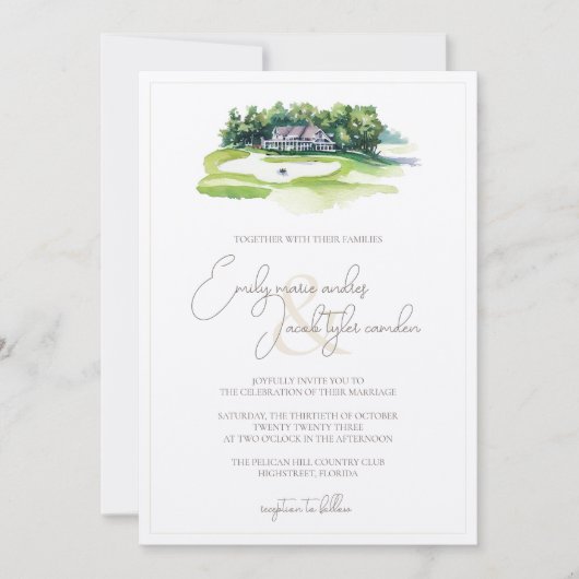 Wedding Invite - Golfcursus in Waterverf Kaart (Voorkant)